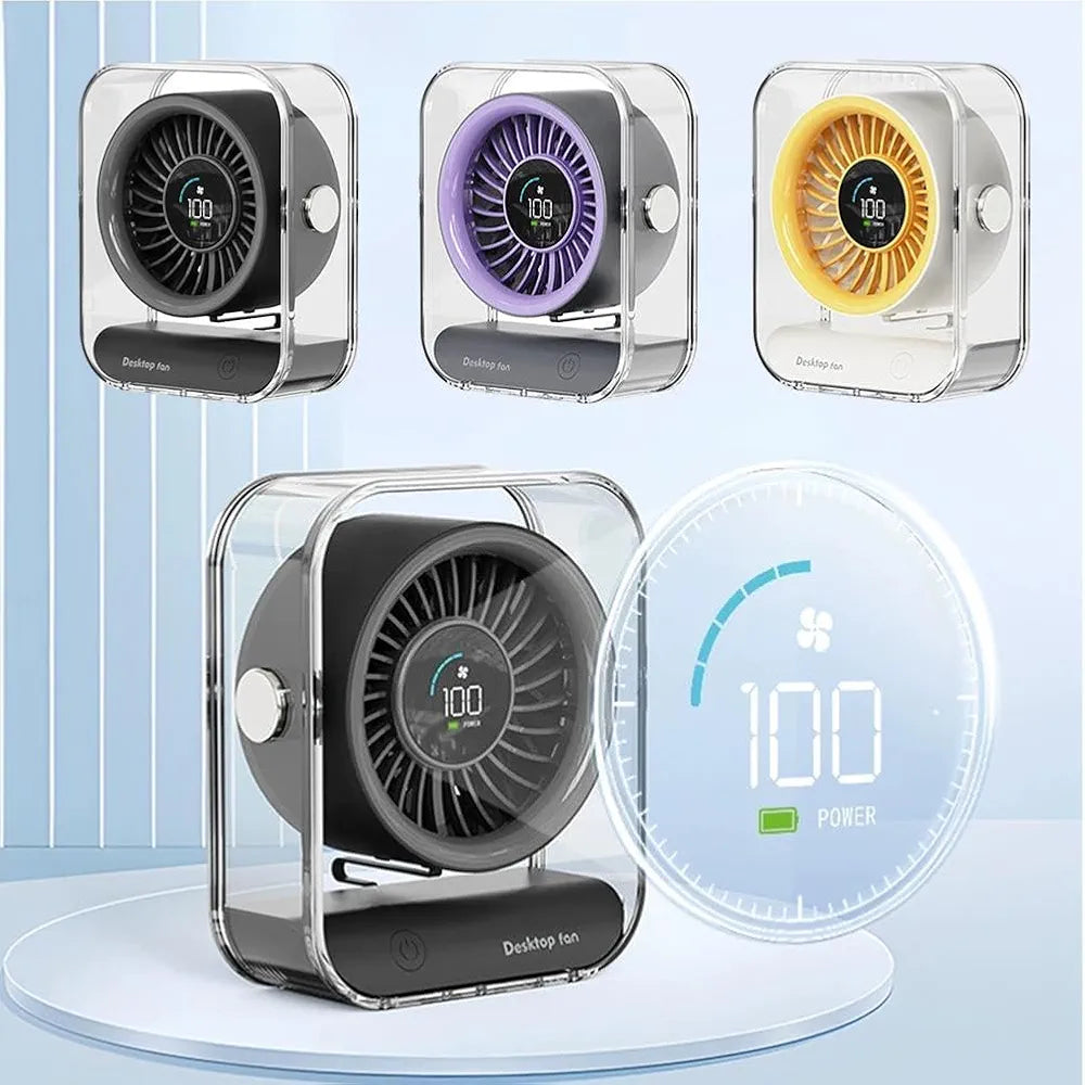 DENX Digital Display Desk Fan, 100-Speed Rechargeable Table Fan with USB-C Fast Charging, 3000mAh Battery Operated Silent Air Circulator, Portable Mini Fan for Bedroom, Office, Travel Use, DX2626