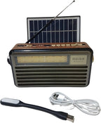 DENX Old Radio Speaker Bluetooth & HIFI-Speaker with Solar Panels, Sd Card, Usb And Aux Port, Radio FM/AM/SW Brown wood Portable Audio TF Card USB Flash disk Aux playback,