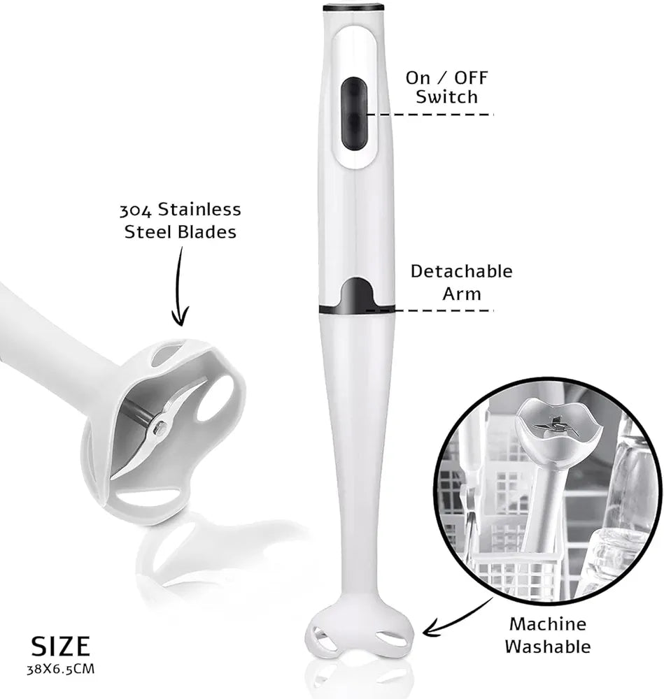 DENX Stick Blender 400W Handheld Electric Blender with Stainless Steel Blades, Portable Grip Stick Mixer Use for Blending, Pureeing, Whipping, and Mixing Soups, Smoothies, Sauces, and More, DX2012
