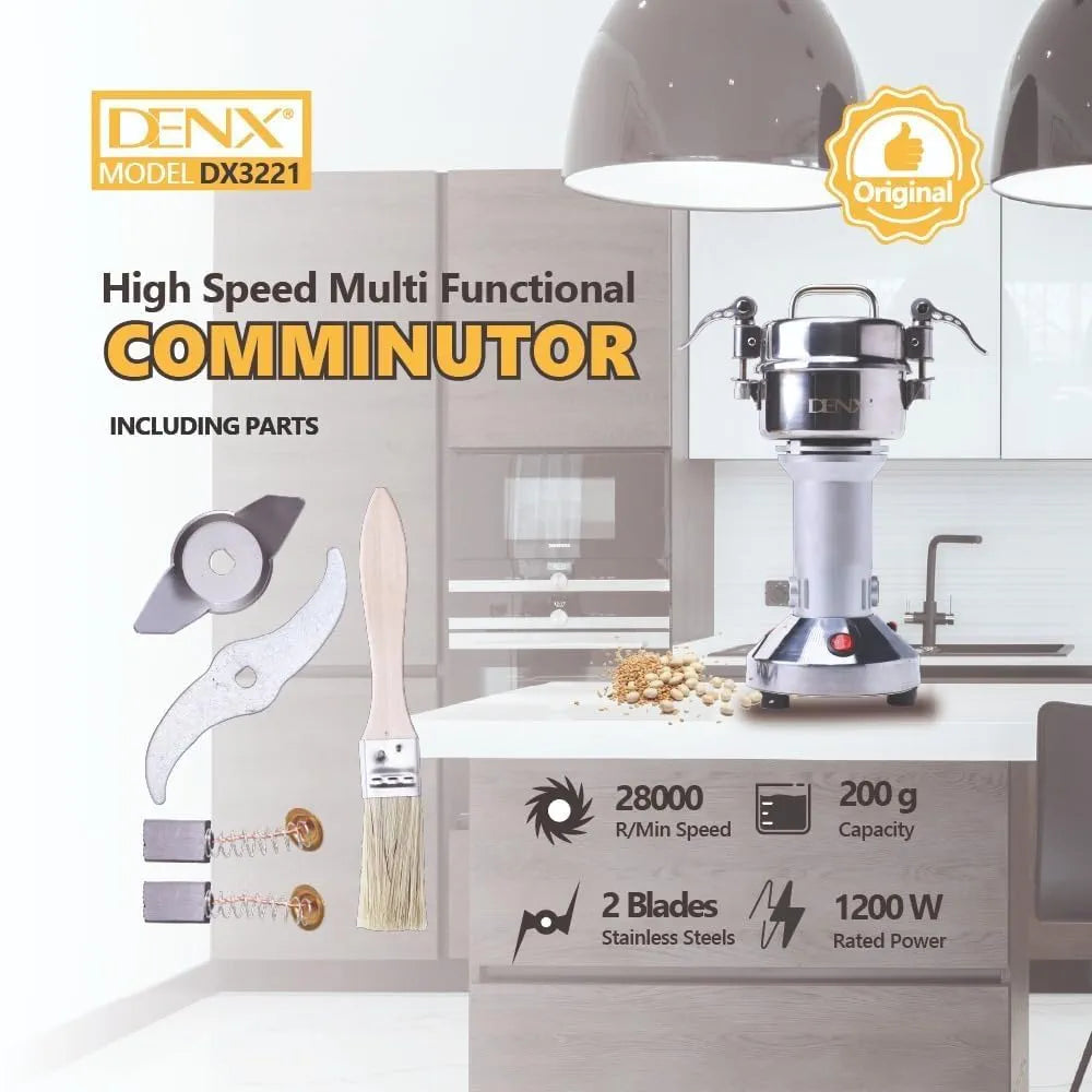 DENX 1200W Power High Speed Multifunctional Grinder, Spices Grinder Capacity 200g, Coffee Grinder Speed 28000r/min, Using for Grinding Coffee/Beans/Spices/Grains/Herbs/Nuts, DX3221