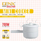 DENX 2L Electric Mini Cooker Hot Pot with Steamer & Temperature Control, Non-Stick Electric Cooker Shabu, Frying Pan, Electric Saucepan, for Noodles, Egg, Steak, Oatmeal & Soup, DX1769