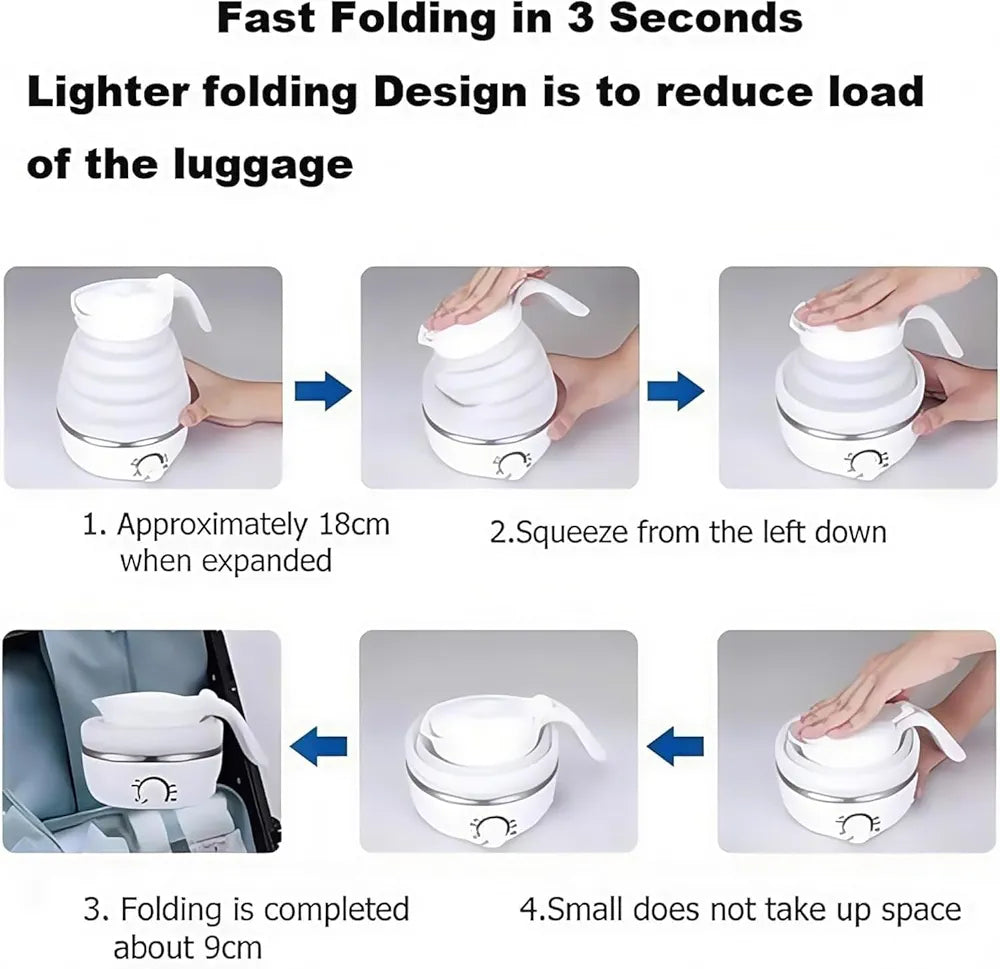 500W Portable Folding Electric Kettle, Capacity 600ml, Fast Boiling, Dual Voltage , Fast Boiling, Lightweight, Foldable Water Boiler for Travel, Camping & Hotels, 