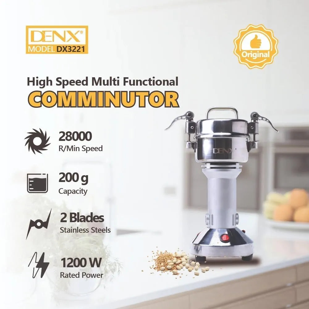 DENX 1200W Power High Speed Multifunctional Grinder, Spices Grinder Capacity 200g, Coffee Grinder Speed 28000r/min, Using for Grinding Coffee/Beans/Spices/Grains/Herbs/Nuts, DX3221