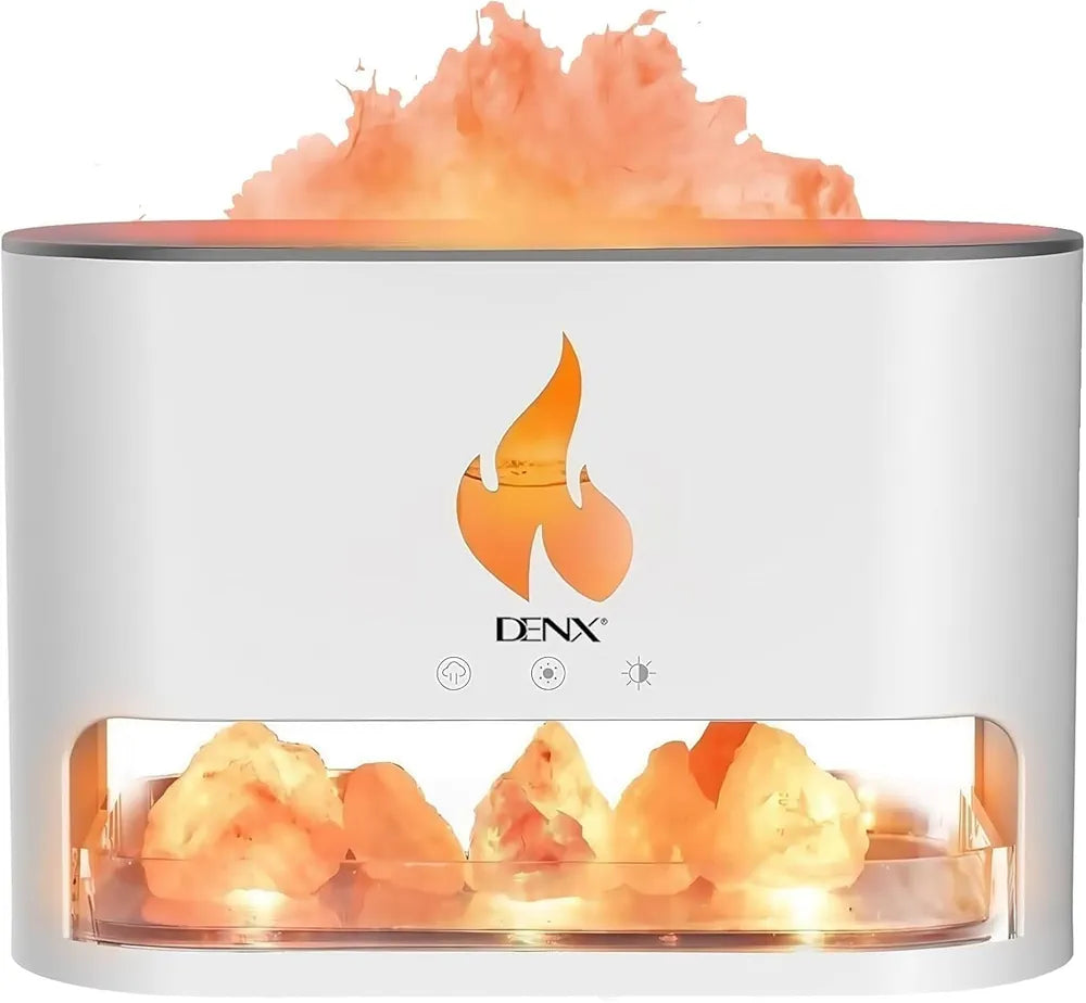 DENX Flame Diffuser, Humidifier with Himalayan Salt, 250ml Aroma Air Freshener, Electric Fire Style Scent Diffuser, Essential Oil Steam Purifier, for Home, Office, DX2510