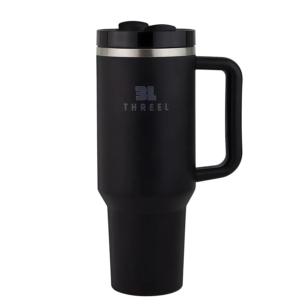 3LTHREEL H2.0 40Oz Insulated Stainless Steel Tumbler With Straw And Lid, Double Wall Vacuum Travel Mug, Thermal Travel Tumbler, Large Coffee Cup, Hot And Cold Drink Container, Cup Holder 