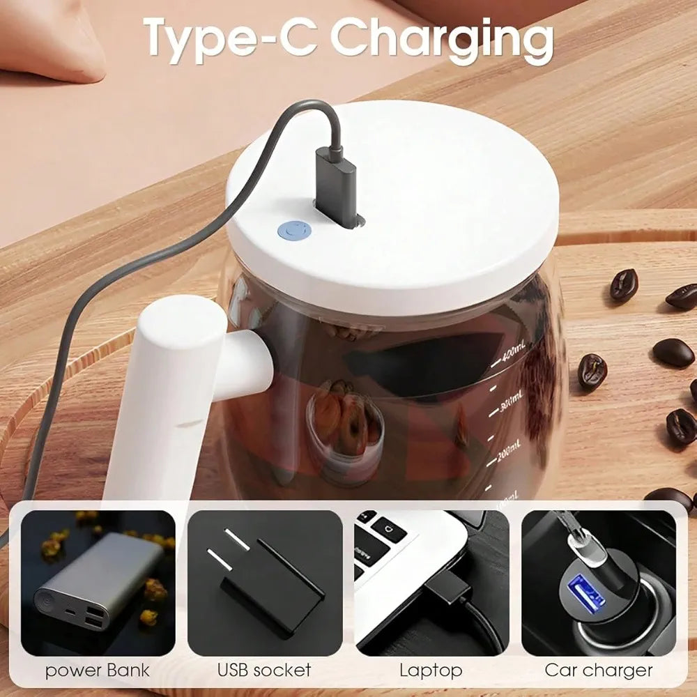 Self Stirring Mug 400ml, Automatic Coffee Mixing Cup, Rechargeable Electric Coffee Mug, Borosilicate Glass, Tea Cup with Lid, Protein Shaker, Milk Frother, Portable Travel Mug, Home, Office, MY-04