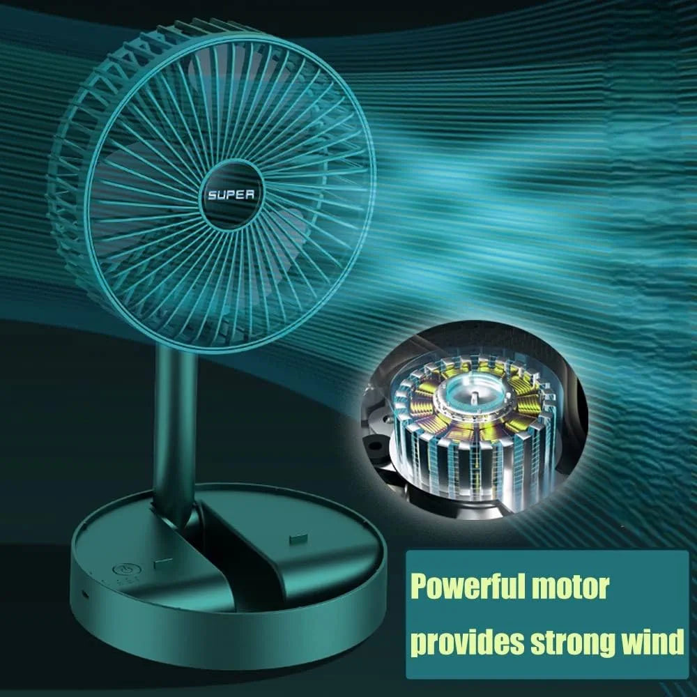 Telescopic Folding Fan, Portable Rechargeable Desk Fan, Adjustable Height Pedestal Table Fan, 3 Speed USB Charging Cooling Fan, Foldable Quiet Travel Fan for Home, Office, Bedroom, Outdoor, Camping