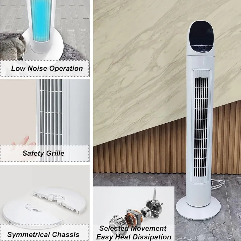 DENX Tower Fan with Remote Control, 3 Speeds, 80° Oscillating Electric Standing Fan, Air Conditioning Inverter Vertical Summer Cooling Leafless Desk Vertical Fan, Floor Fan for Home, Office, DX2619