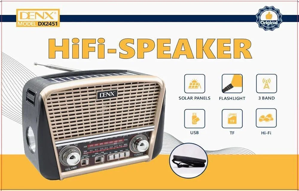 DENX Old Radio Speaker Bluetooth & HIFI-Speaker with Solar Panels AND Flash light, Sd Card, Usb And Aux Port, Brown wood Portable Audio TF Card USB Flash disk Aux playback, 