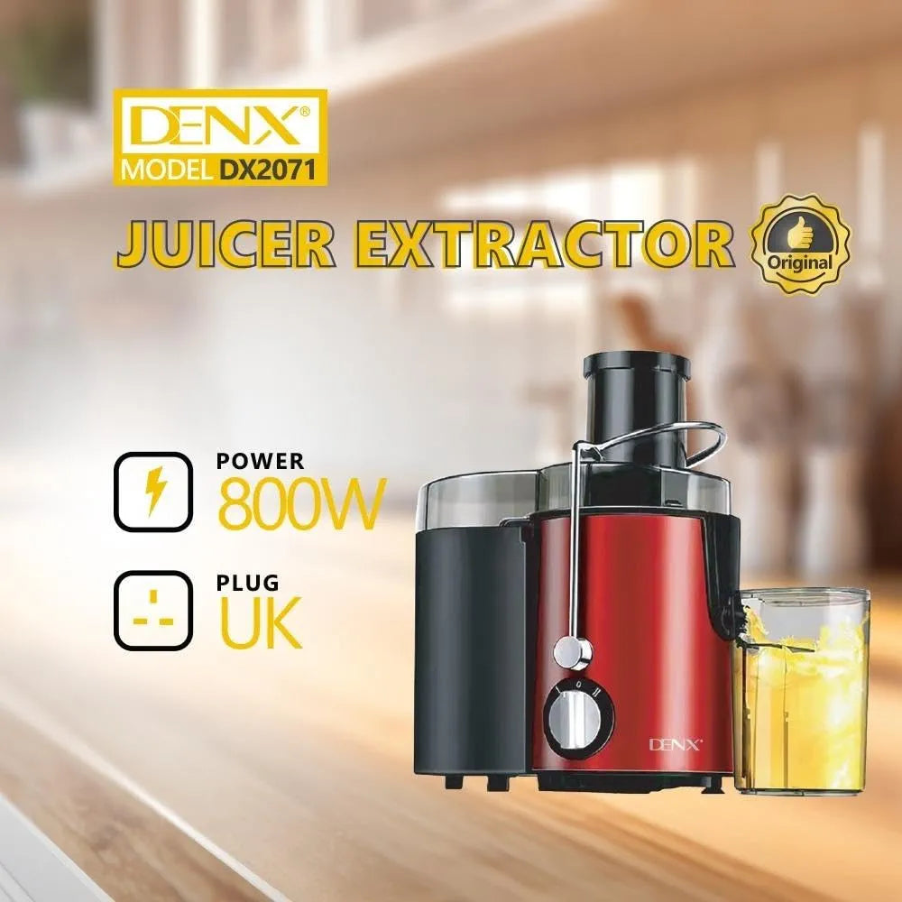 DENX Electric Juicer Machine 800W For Fruits and Vegetables, Powerful Centrifugal Fruit & Vegetable Juice Extractor with Wide Mouth Feed Chute, 500ml Capacity, Stainless Steel Filter, DX2071