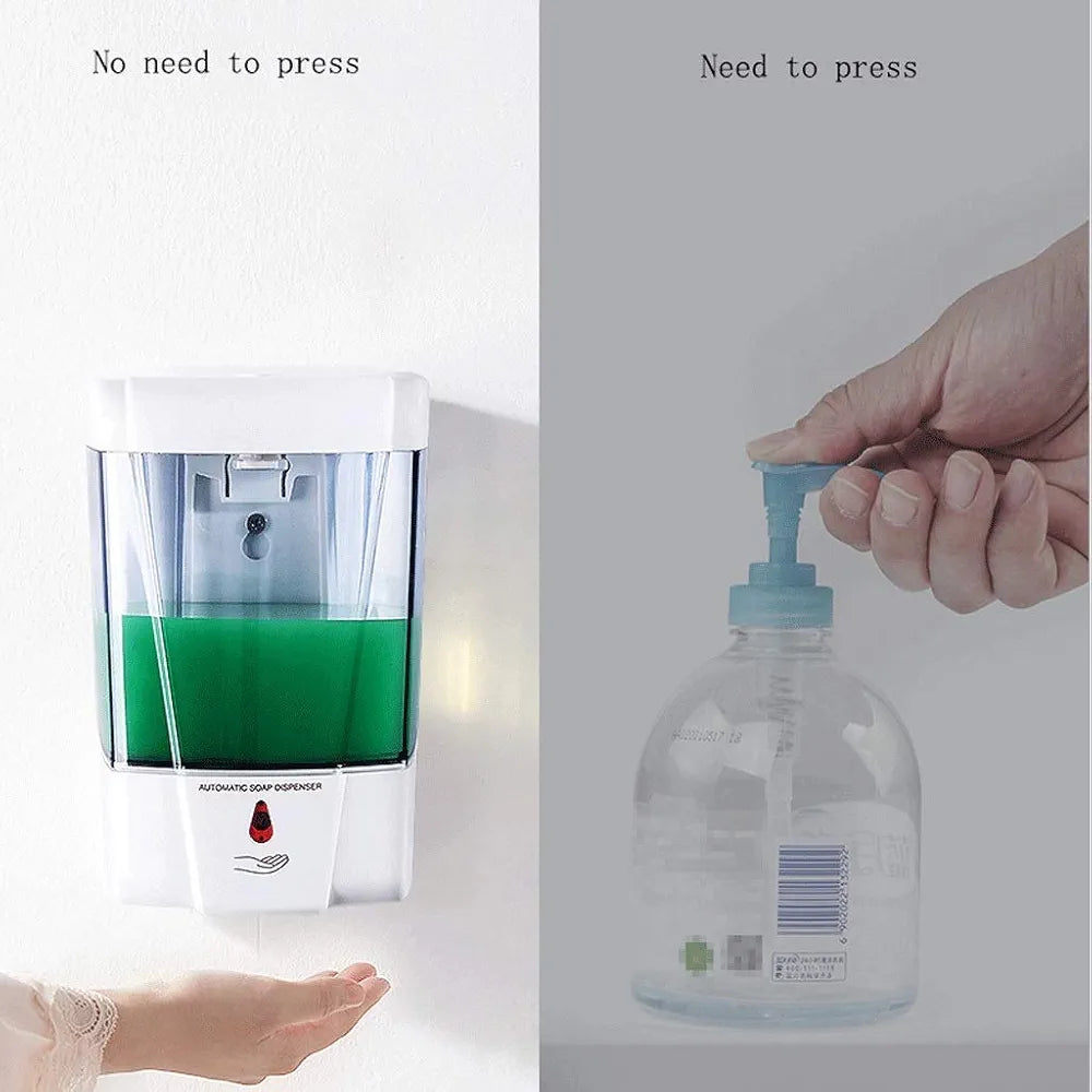Automatic Soap Dispenser, Auto Foaming Hands Free Wall Mount Foam Hand Soap Dispenser Electric Plastic Modern Smart Dish Soap Dispenser for Bathroom Kitchen White.700ml