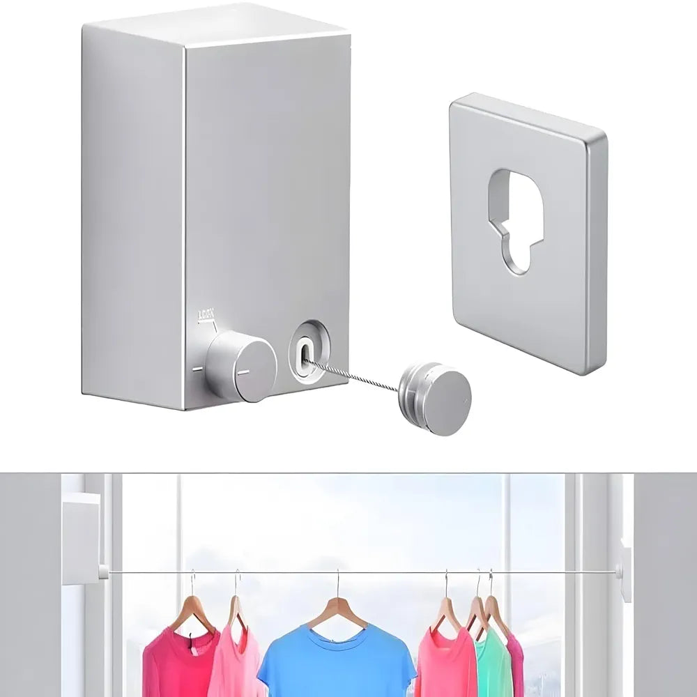 Retractable Clothesline, 4.2m Wall Mounted Adjustable Stainless Steel Clothes Line, Laundry Line with Aluminum Alloy Bracket, Clothesline for Indoor Outdoor Bathroom Balcony 