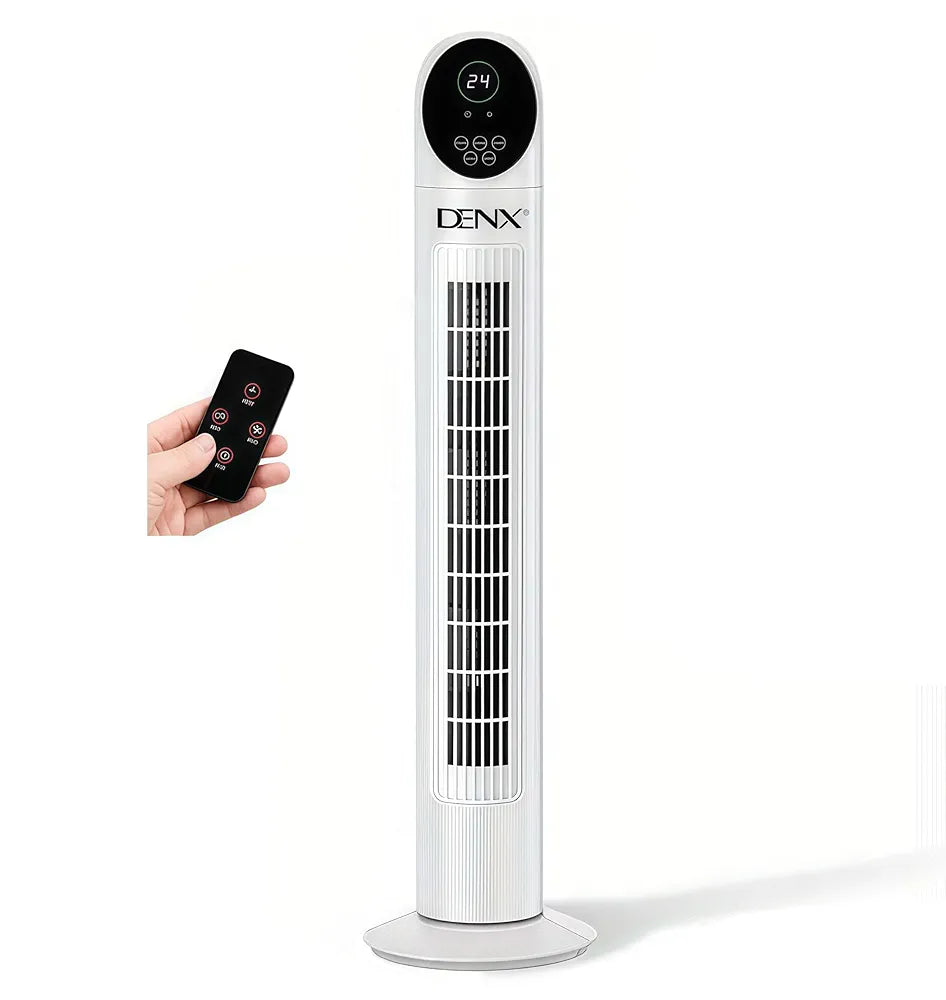 DENX Tower Fan with Remote Control, 3 Speeds, 80° Oscillating Electric Standing Fan, Air Conditioning Inverter Vertical Summer Cooling Leafless Desk Vertical Fan, Floor Fan for Home, Office, DX2619