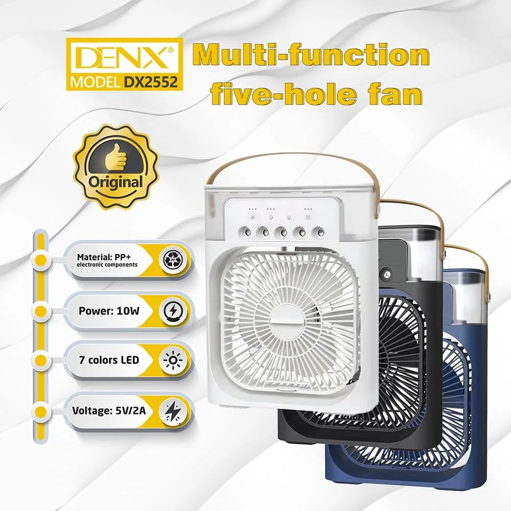DENX Portable Air Cooler Fan with 700ml Water Tank, Portable Air Conditioners 3 Speeds & 3 Mist Modes, Personal Fan with LED Light, 1-3H Timer AC Cooling Fan for car Home Office Room, DX2552