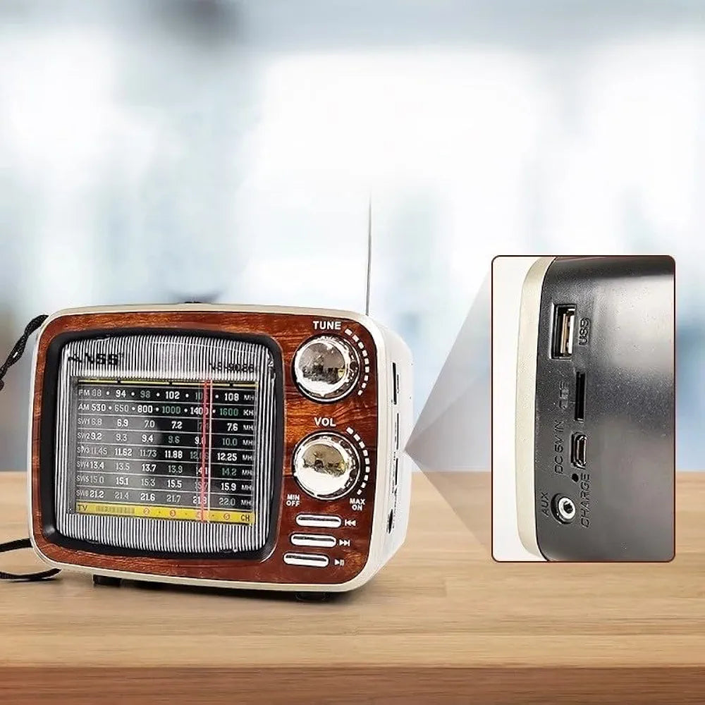DENX Old Radio Speaker Bluetooth & HIFI-Speaker, Sd Card, Usb And Aux Port, Radio FM/AM/SW Brown wood Portable Audio TF Card USB Flash disk Aux playback, DX2447