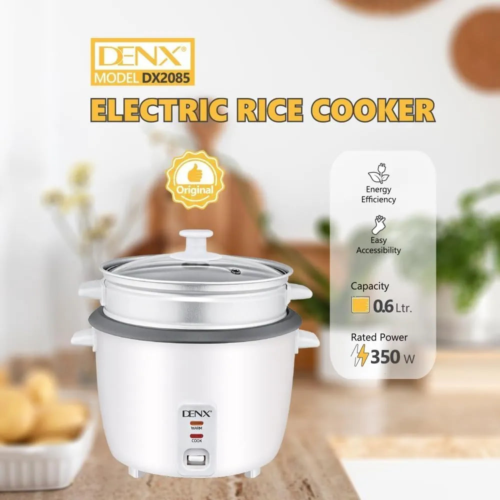DENX Electric Rice Cooker, 0.6L Mini Rice Maker, 350W Portable Rice Cooker With Steamer Basket, Non Stick Inner Pot, Automatic Cook & Keep Warm, Glass Lid, For Home, Dorm, Office, Travel, DX2085