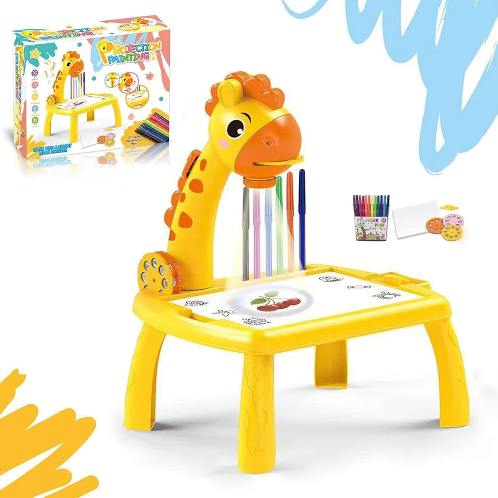 Kids Projection Art Table Set with 12 Watercolour Pens, Drawing Book, Light and Music Features, Age 3+