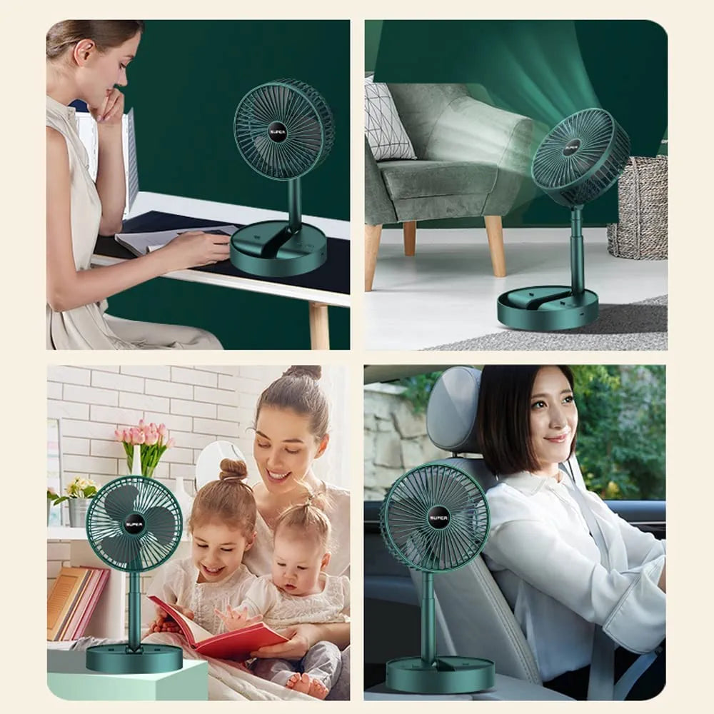 Telescopic Folding Fan, Portable Rechargeable Desk Fan, Adjustable Height Pedestal Table Fan, 3 Speed USB Charging Cooling Fan, Foldable Quiet Travel Fan for Home, Office, Bedroom, Outdoor, Camping