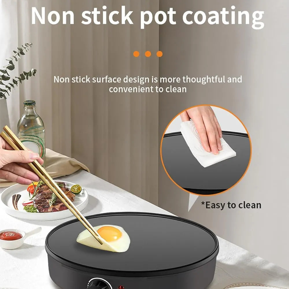 DENX Pizza Maker, Fiesta Crepe and Pancake Maker, Adjustable Temperature Control with Variable Temperatures and Utensils Included, 1000W Electric Non-Stick Griddle Baking Pan, Black DX2032