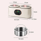 DENX Dual Pot Electric Cooker 1L + 1L, Smart Multi Function Kitchen Appliance with Timer, Non Stick Double Bowl, Fast Heating, Compact Electric Cooker for Soup, Stew, Porridge, DX3901