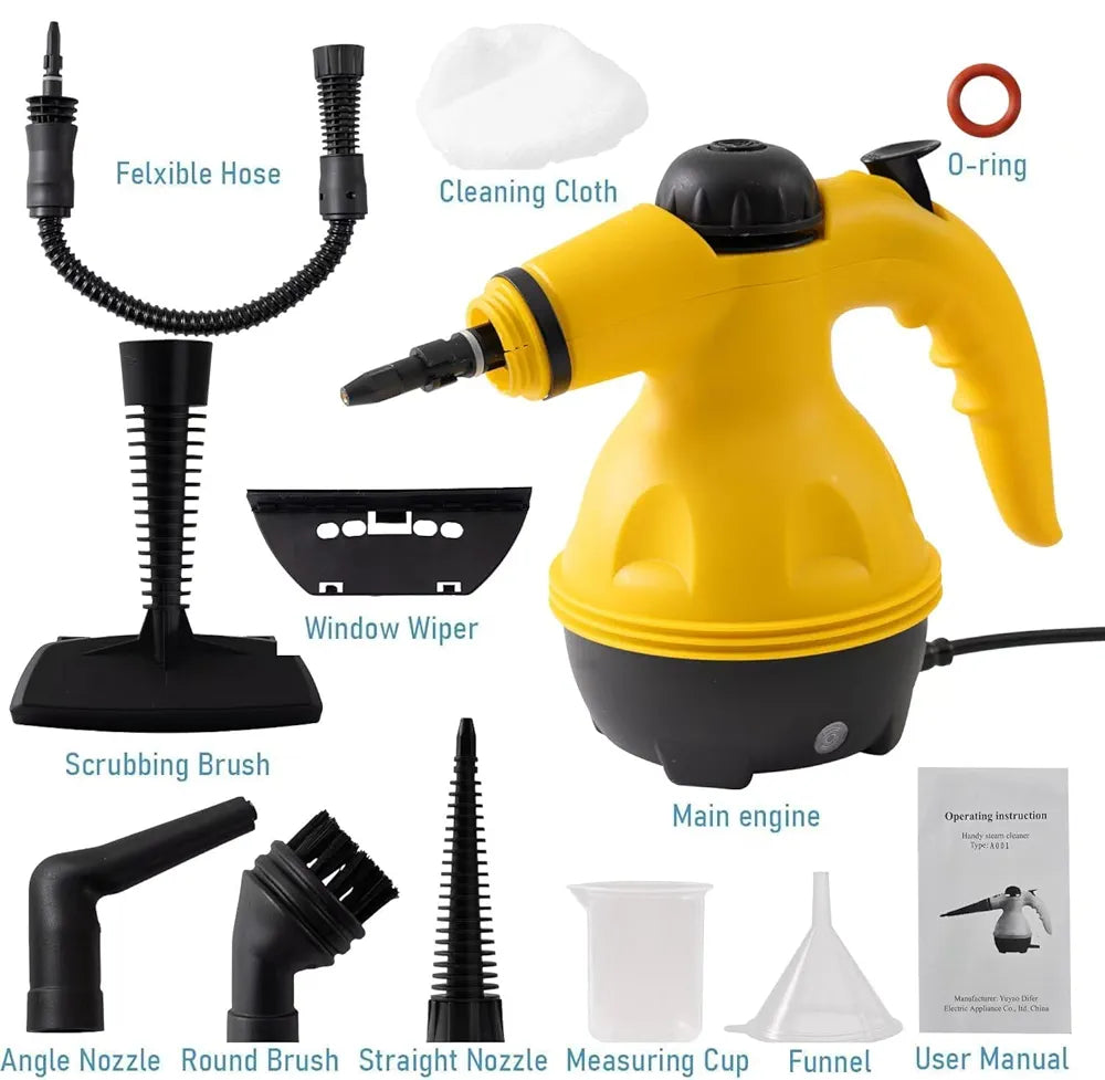 DENX 1200W Portable Handheld Steam Cleaner 350ml Tank Capacity Multifunctional High Temperature Pressurized Steam Cleaning Machine with 9PCS Accessory for Kitchen Sofa Bathroom Car Window, DX2563