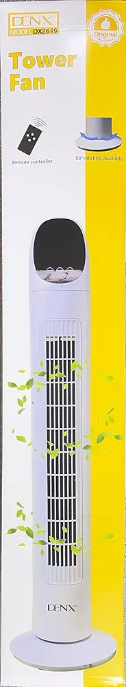 DENX Tower Fan with Remote Control, 3 Speeds, 80° Oscillating Electric Standing Fan, Air Conditioning Inverter Vertical Summer Cooling Leafless Desk Vertical Fan, Floor Fan for Home, Office, DX2619