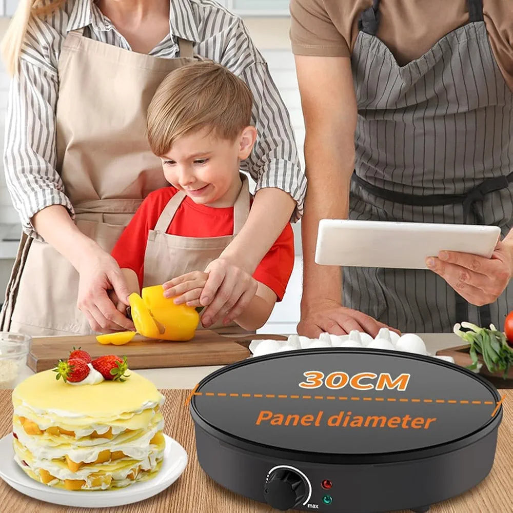 DENX Pizza Maker, Fiesta Crepe and Pancake Maker, Adjustable Temperature Control with Variable Temperatures and Utensils Included, 1000W Electric Non-Stick Griddle Baking Pan, Black DX2032