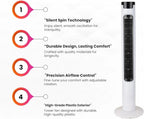 DENX Tower Fan Air Conditioning Inverter Vertical Summer Cooling Leafless Desk Vertical Fan, Electric Room Fan & Floor Fan For Bedroom Office Home Use, 40W Floor Tower Fan With Stable Base, DX2618