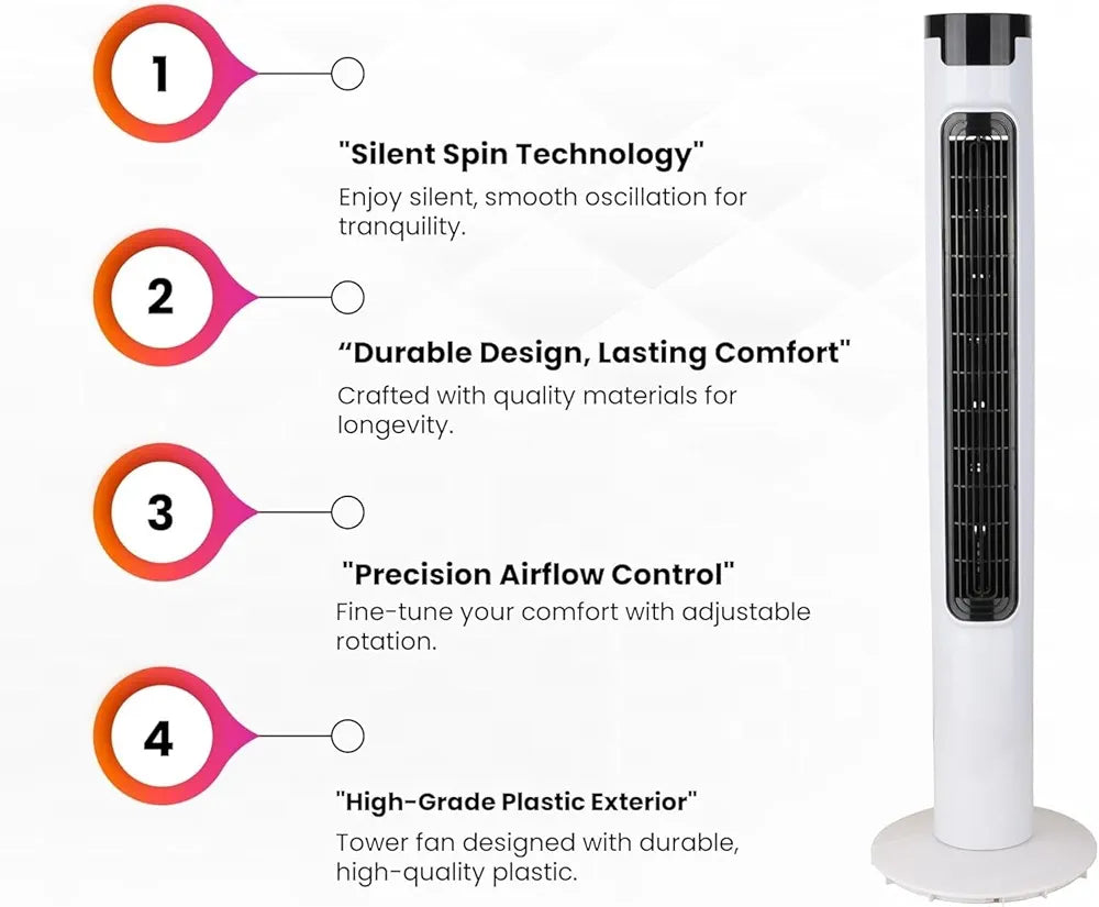 DENX Tower Fan Air Conditioning Inverter Vertical Summer Cooling Leafless Desk Vertical Fan, Electric Room Fan & Floor Fan For Bedroom Office Home Use, 40W Floor Tower Fan With Stable Base, DX2618
