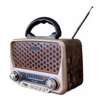 DENX Old Radio Speaker Bluetooth & HIFI-Speaker with Flashlight, Sd Card, Usb And Aux Port, Radio FM/AM/SW Brown wood Portable Audio TF Card USB Flash disk Aux playback, 