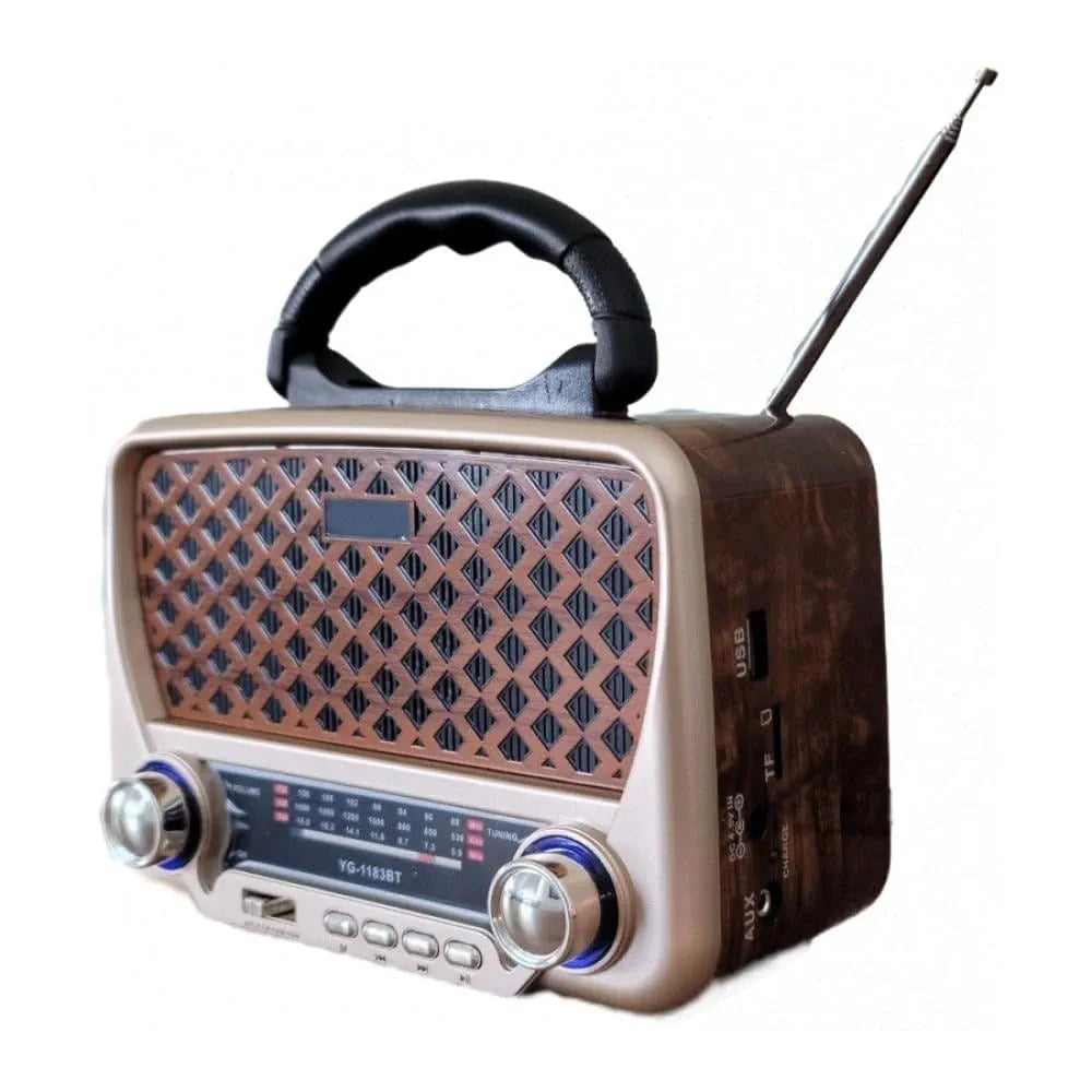 DENX Old Radio Speaker Bluetooth & HIFI-Speaker with Flashlight, Sd Card, Usb And Aux Port, Radio FM/AM/SW Brown wood Portable Audio TF Card USB Flash disk Aux playback, 