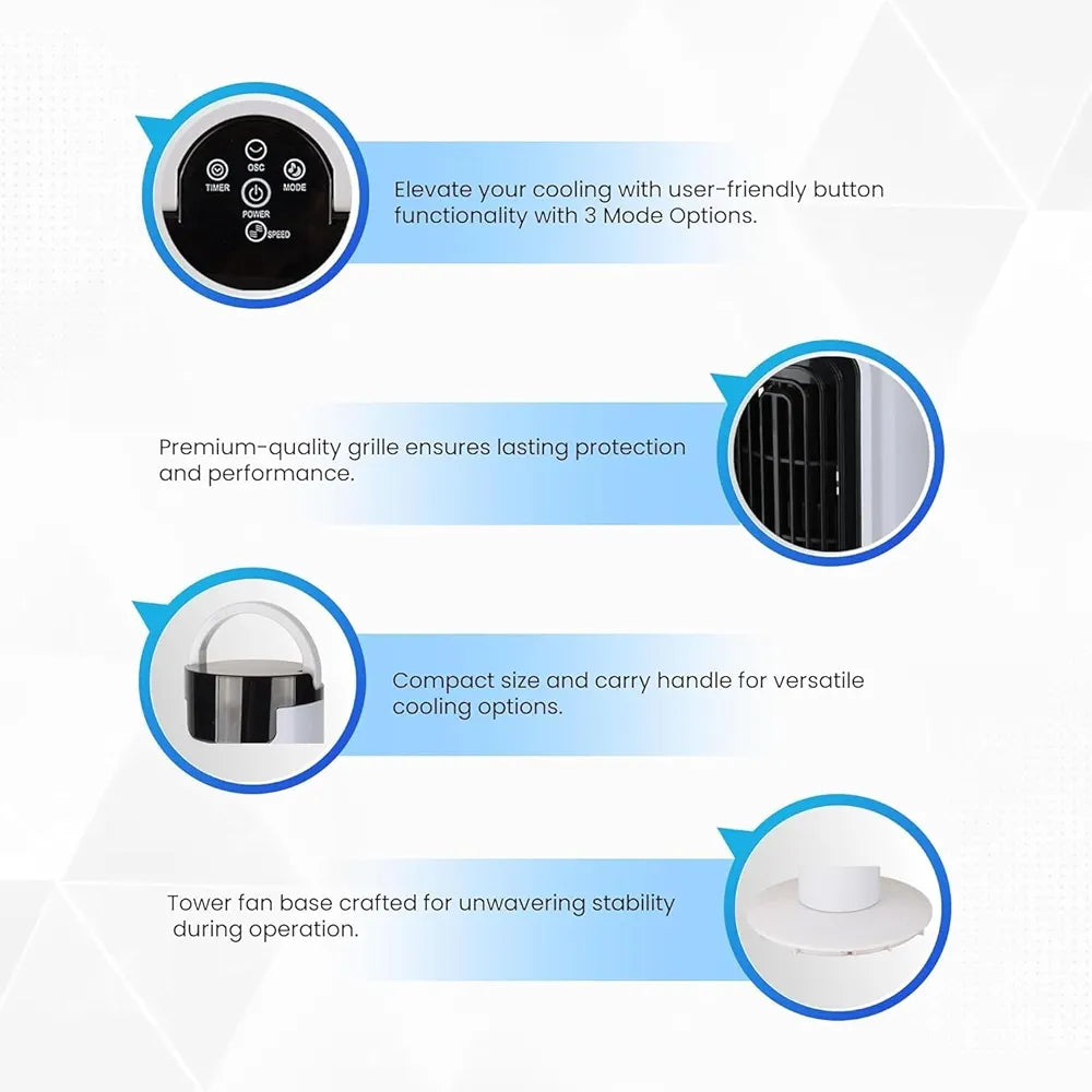DENX Tower Fan Air Conditioning Inverter Vertical Summer Cooling Leafless Desk Vertical Fan, Electric Room Fan & Floor Fan For Bedroom Office Home Use, 40W Floor Tower Fan With Stable Base, DX2618