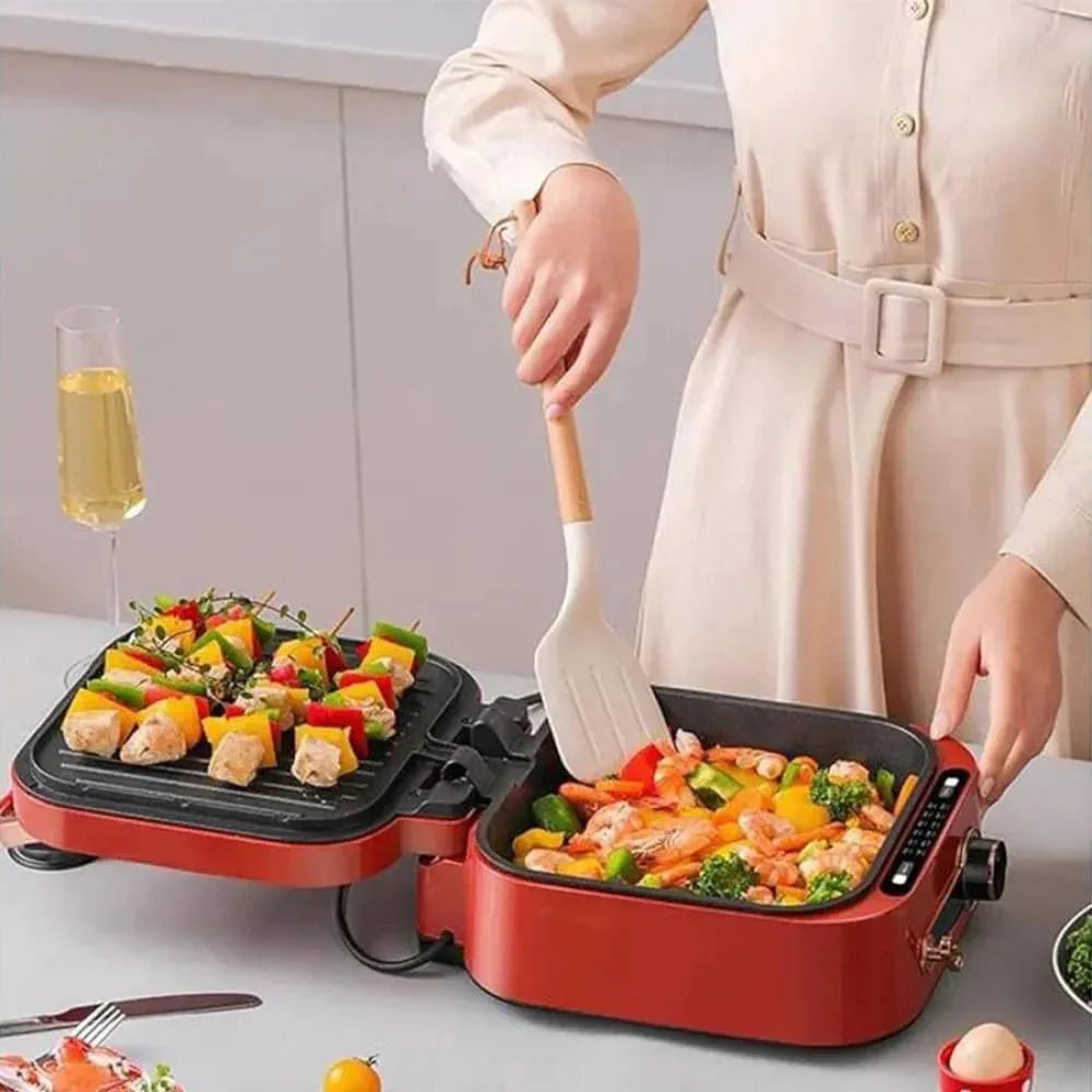 DENX 1800W Multi Function Electric Hot Pot Grill 2.5L, Non Stick Aluminum, Tabletop Bbq Grill, With Adjustable Thermostat, Sauce Tray, And Cool Touch Handles, For Indoor Cooking, DX3421