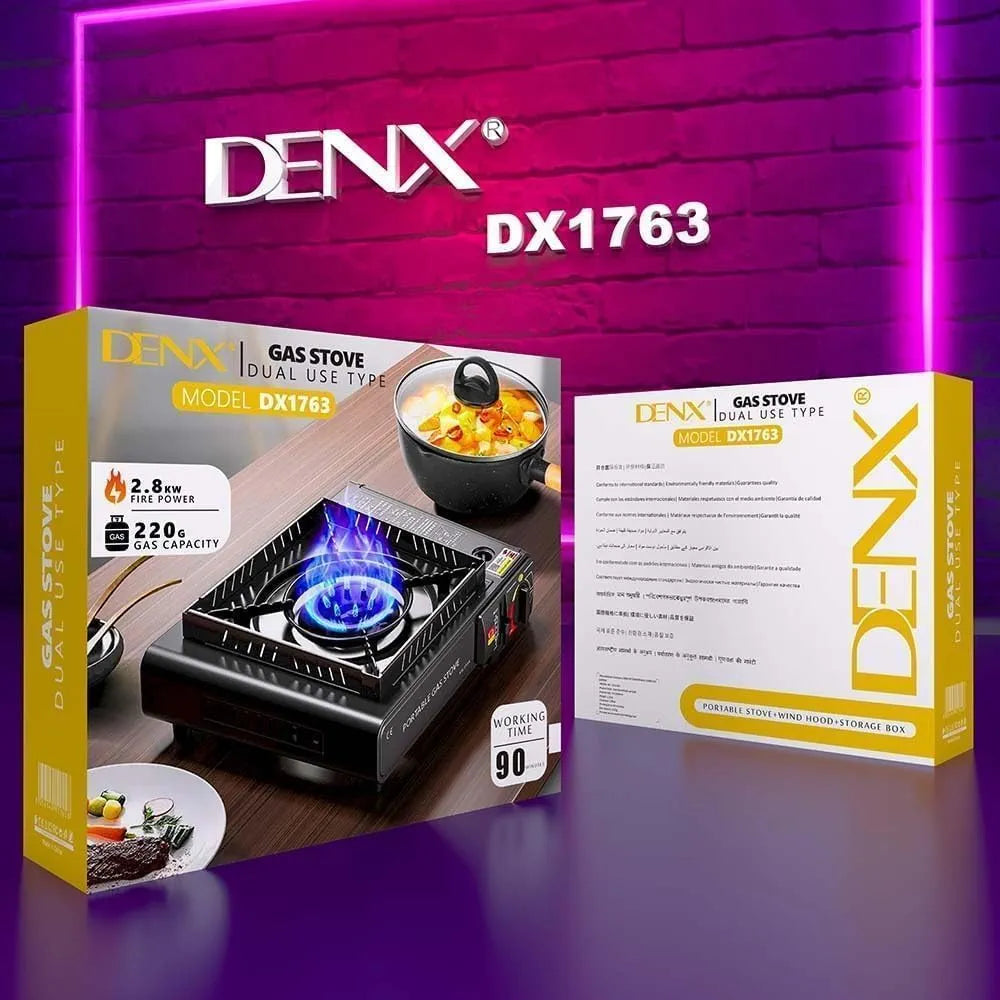 DENX Portable Gas Stove, Outdoor Cooking Burner, Travel Stove, Dual Gas Compatible, Compact Camping Stove, Adjustable Flame Control, Lightweight Cooker, BBQ Grill, Picnic Use, Home Kitchen, DX1763