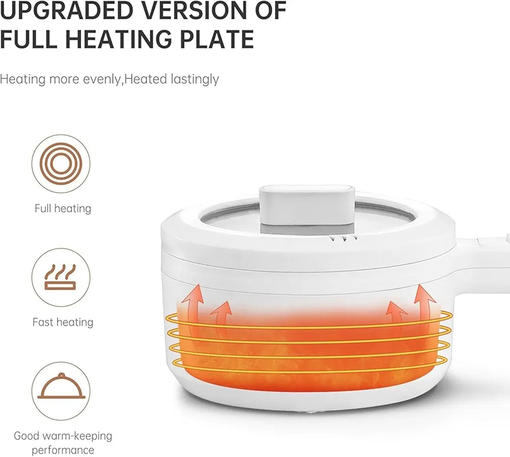 DENX 2L Electric Mini Cooker Hot Pot with Steamer & Temperature Control, Non-Stick Electric Cooker Shabu, Frying Pan, Electric Saucepan, for Noodles, Egg, Steak, Oatmeal & Soup, DX1769