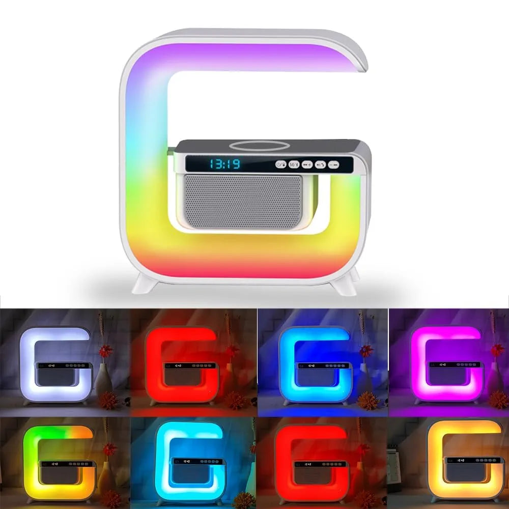 G3 LED Wireless Charging Speaker with Alarm Clock, 16M Colours, 10W Fast Charging, Sound Machine, App Control, Pink/White/Red,