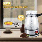 Denx Electric Coffee Pot 500ml, 600W Glass Kettle With Stainless Steel Base, Fast Boiling Electric Kettle For Tea, Instant Coffee, Baby Formula, Use For Home, Office, Camping, Kitchen Use, DX3418