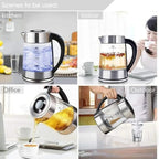 DENX Electric Glass Kettle 1.8L, 1500W Fast Boil Water Heater, Temperature Control, Auto Shut-Off, LED Light, Stainless Steel Filter, Tea Kettle, Coffee Maker, Baby Bottle Warmer, DX3408