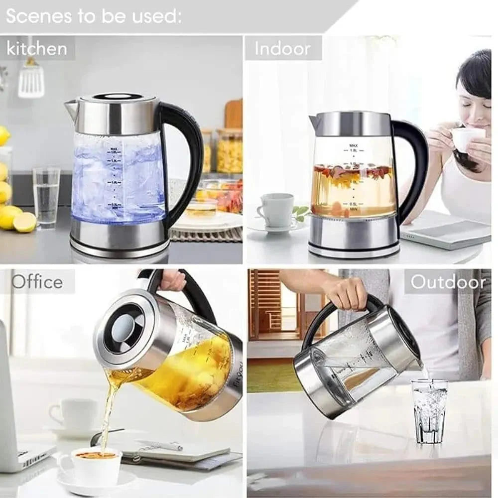 DENX Electric Glass Kettle 1.8L, 1500W Fast Boil Water Heater, Temperature Control, Auto Shut-Off, LED Light, Stainless Steel Filter, Tea Kettle, Coffee Maker, Baby Bottle Warmer, DX3408