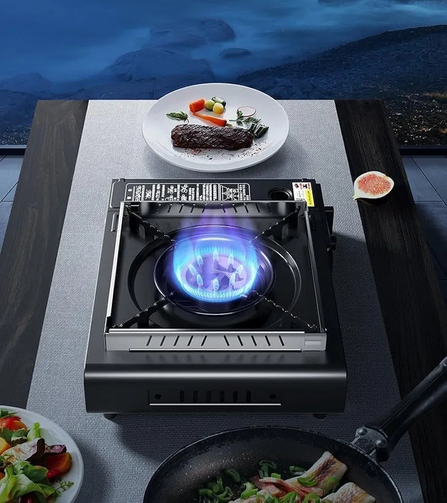 DENX Portable Gas Stove, Outdoor Cooking Burner, Travel Stove, Dual Gas Compatible, Compact Camping Stove, Adjustable Flame Control, Lightweight Cooker, BBQ Grill, Picnic Use, Home Kitchen, DX1763