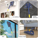 DENX 360° Rotatable Adjustable Cleaning Mop - Extendable Triangle With Long Handle, Hand Twist Quick Dry, Multifunctional Microfiber Wet and Dry for Floor Wall, 3 Replacement Pads, DX2037