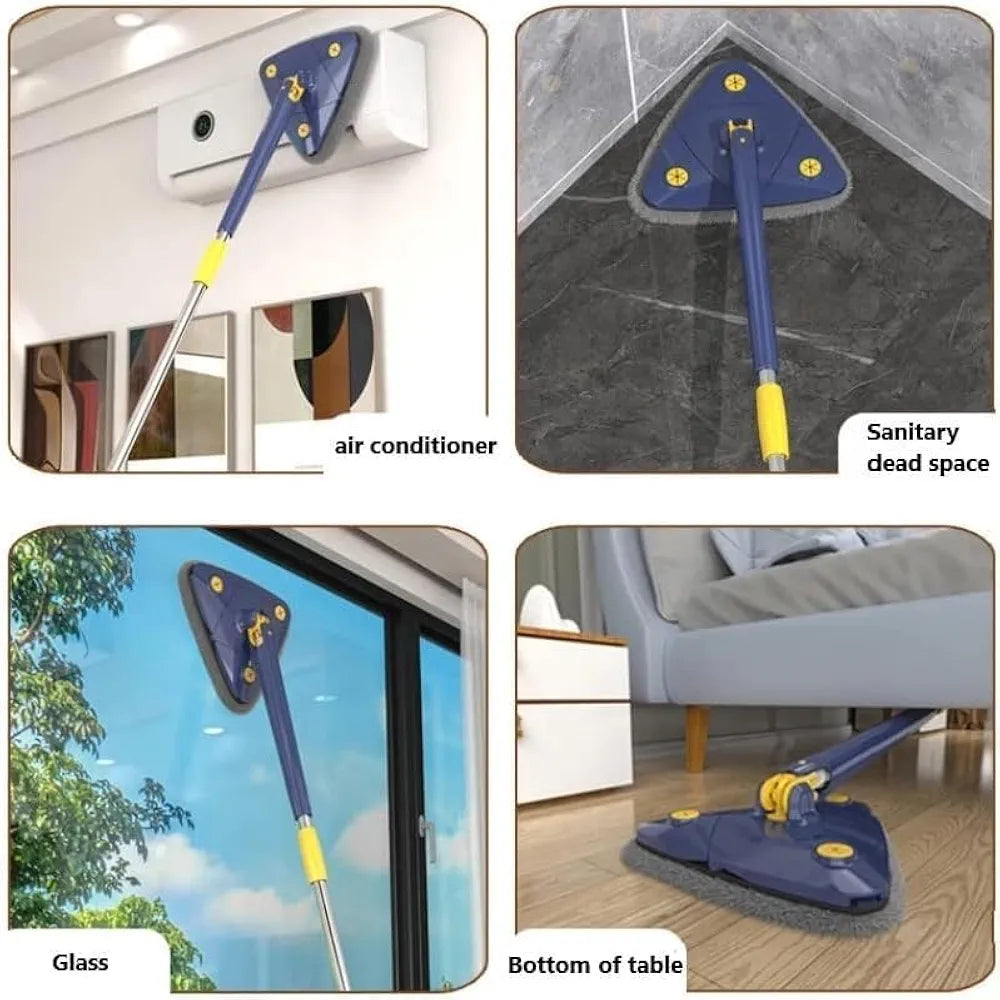 DENX 360° Rotatable Adjustable Cleaning Mop - Extendable Triangle With Long Handle, Hand Twist Quick Dry, Multifunctional Microfiber Wet and Dry for Floor Wall, 3 Replacement Pads, DX2037