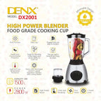 DENX 2800W Electric Blender and Juicer Machine with 1.5L Glass Jar & Grinder, High Power Kitchen Blender for Smoothies Juices Ice Crushing Spices Coffee, Countertop Blender for Home Use, DX2001
