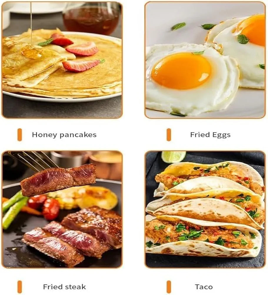 DENX Pizza Maker, Fiesta Crepe and Pancake Maker, Adjustable Temperature Control with Variable Temperatures and Utensils Included, 1000W Electric Non-Stick Griddle Baking Pan, Black DX2032