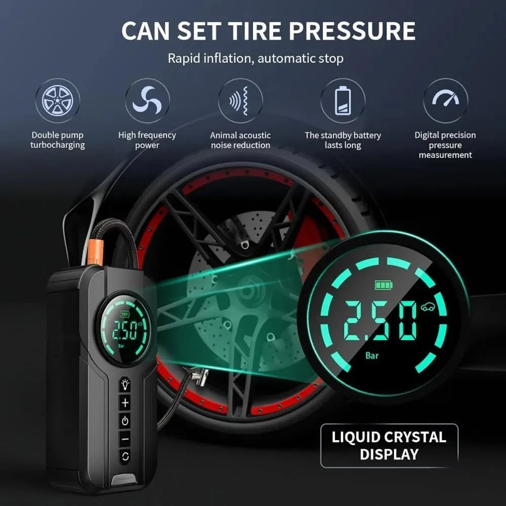 DENX 3-in-1 Car Jump Starter with Digital Tire Air Pump 150PSI, 6000mAh USB Power Bank, LED Light, Type-C Charging Port, Compact Air Compressor for Car, Bike, Motorcycle, SUV, DX414