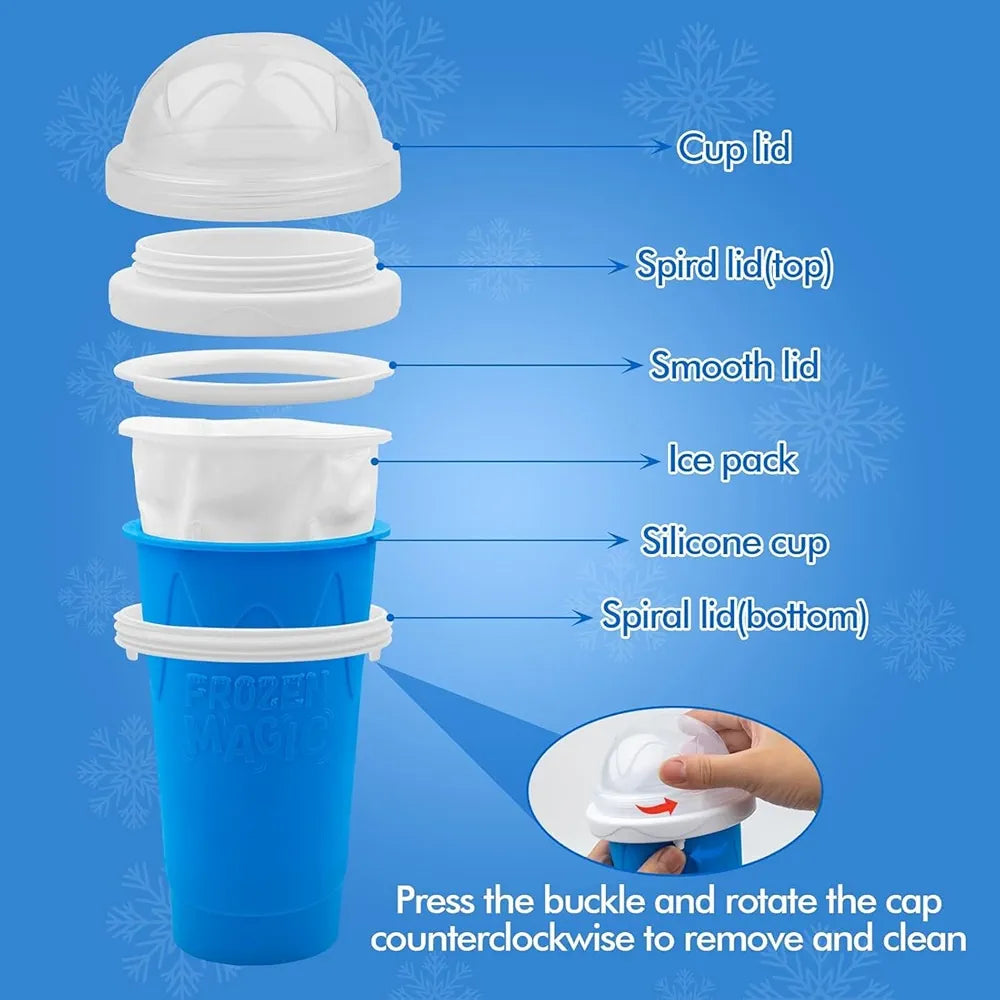 DENX Magic Slushie Maker Cup 300ml, Reusable Silicone Smoothie Ice Cream Cup Milkshake for Kids & Adults, Portable Frozen Drink with Straw, DIY Slushy Juice Maker for Home, Travel, DX2542