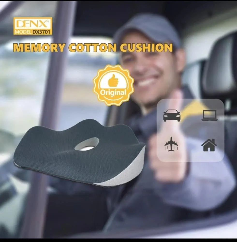 DENX Ergonomic Memory Foam Seat Cushion, Breathable Non-Slip Orthopedic Chair Pillow with Center Pressure Relief Hole, Portable Support Pad for Office, Car, Wheelchair, Travel & Home Comfort, DX3701