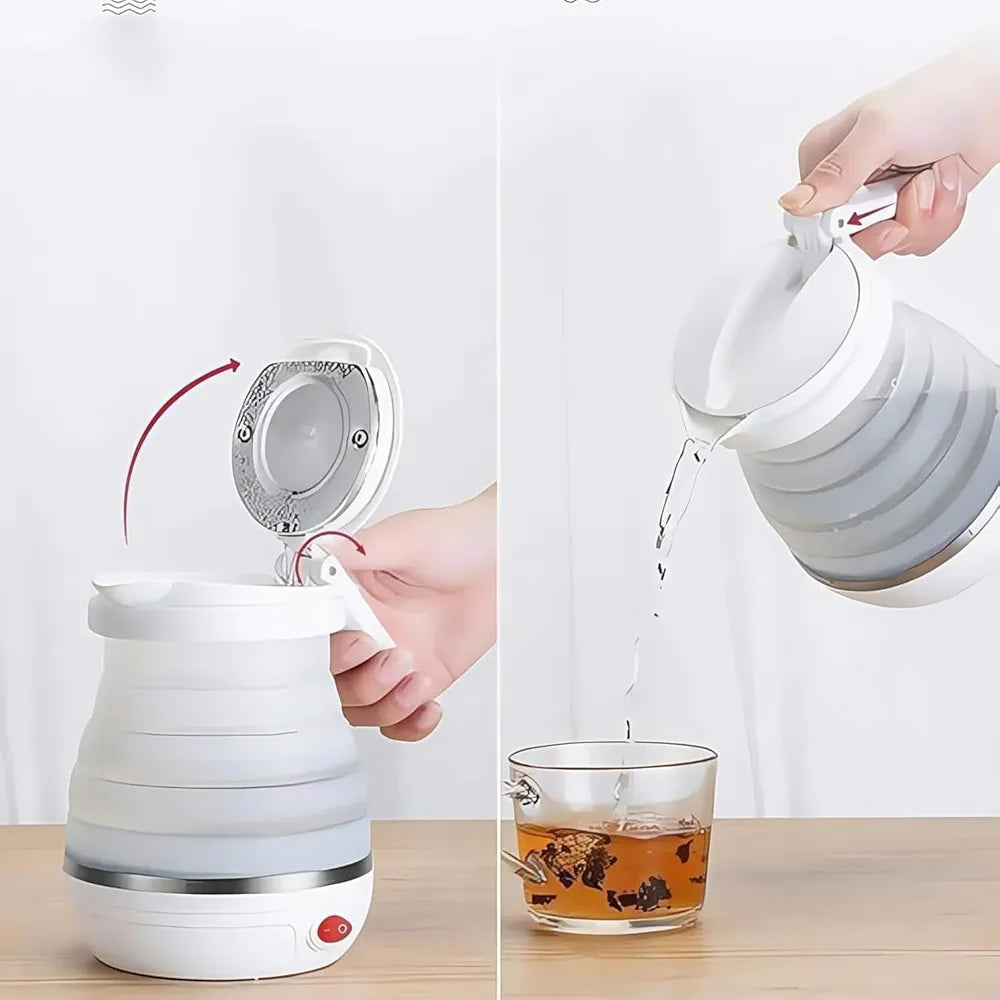 500W Portable Folding Electric Kettle, Capacity 600ml, Fast Boiling, Dual Voltage , Fast Boiling, Lightweight, Foldable Water Boiler for Travel, Camping & Hotels, 