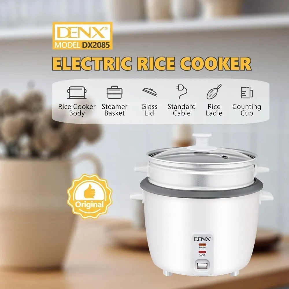 DENX Electric Rice Cooker, 0.6L Mini Rice Maker, 350W Portable Rice Cooker With Steamer Basket, Non Stick Inner Pot, Automatic Cook & Keep Warm, Glass Lid, For Home, Dorm, Office, Travel, DX2085