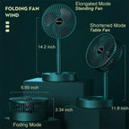 Telescopic Folding Fan, Portable Rechargeable Desk Fan, Adjustable Height Pedestal Table Fan, 3 Speed USB Charging Cooling Fan, Foldable Quiet Travel Fan for Home, Office, Bedroom, Outdoor, Camping